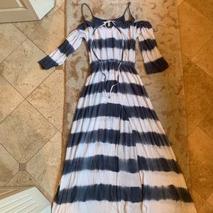 ELAN navy and white tie dye stripe dress, medium